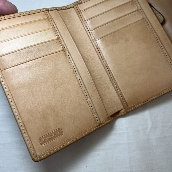 Coach Signature TriFold Wallet Monogram Logo Canvas Leather Jacquard Vintage Y2K - Picture 7 of 11